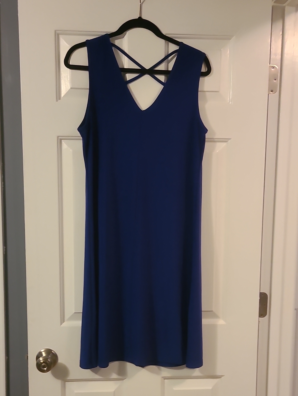 V-Neck Sleeveless Midi Dress with Crisscross Back in Royal Blue